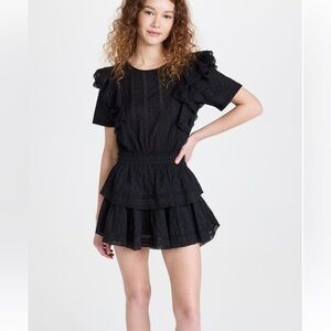 LoveShackFancy Black Eyelet Ruffle Mini Dress